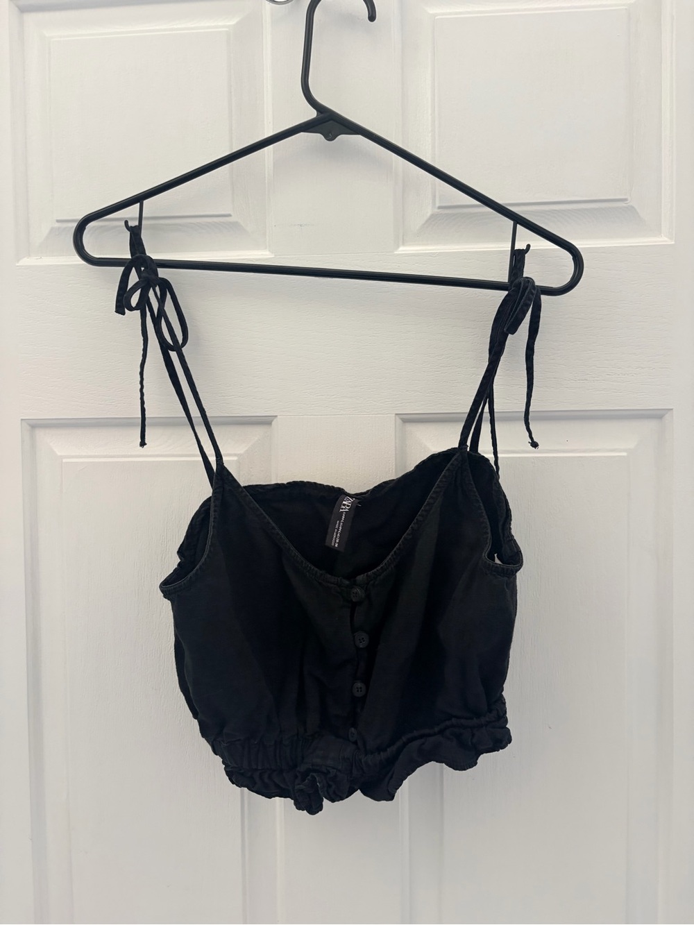 Zara Black Tie-Shoulder Button Crop Camisole